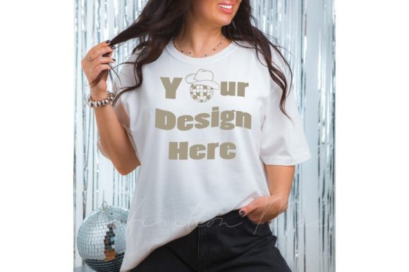 Disco Cowgirl White Tshirt Mockup: Graphics & T-Shirts