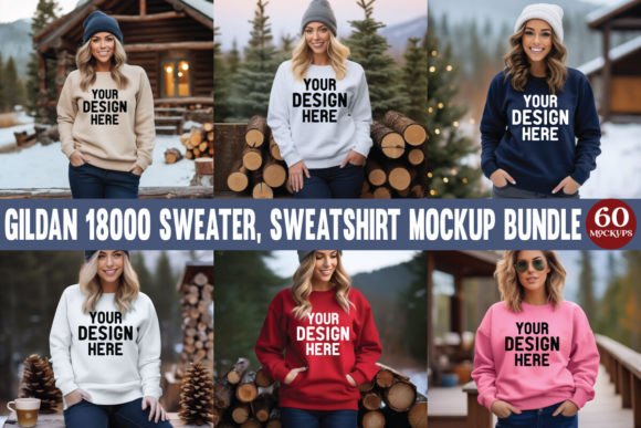 Gildan 18000 Sweater Mockup Bundle Graphics