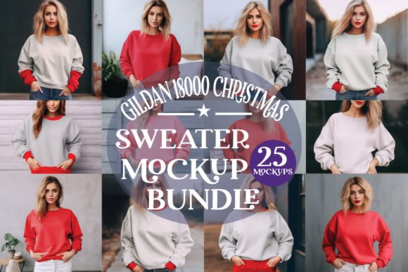 Gildan 18000 Women Sweatshirt Mockup Graphics for Hoodies Sweatshirts