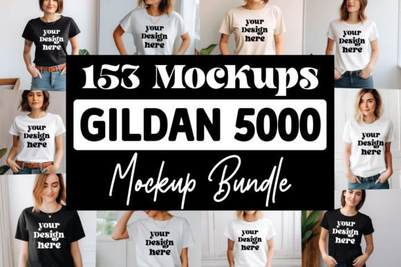 Gildan 5000 Mockup Bundle: T-Shirts & Graphics