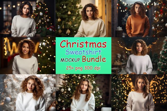 Girl Christmas Sweatshirt Mockup Bundle: Graphics for Hoodies Sweatshirts