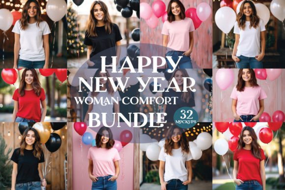 Happy New Woman Comfort Mockup Bundle: Graphics for T-Shirts